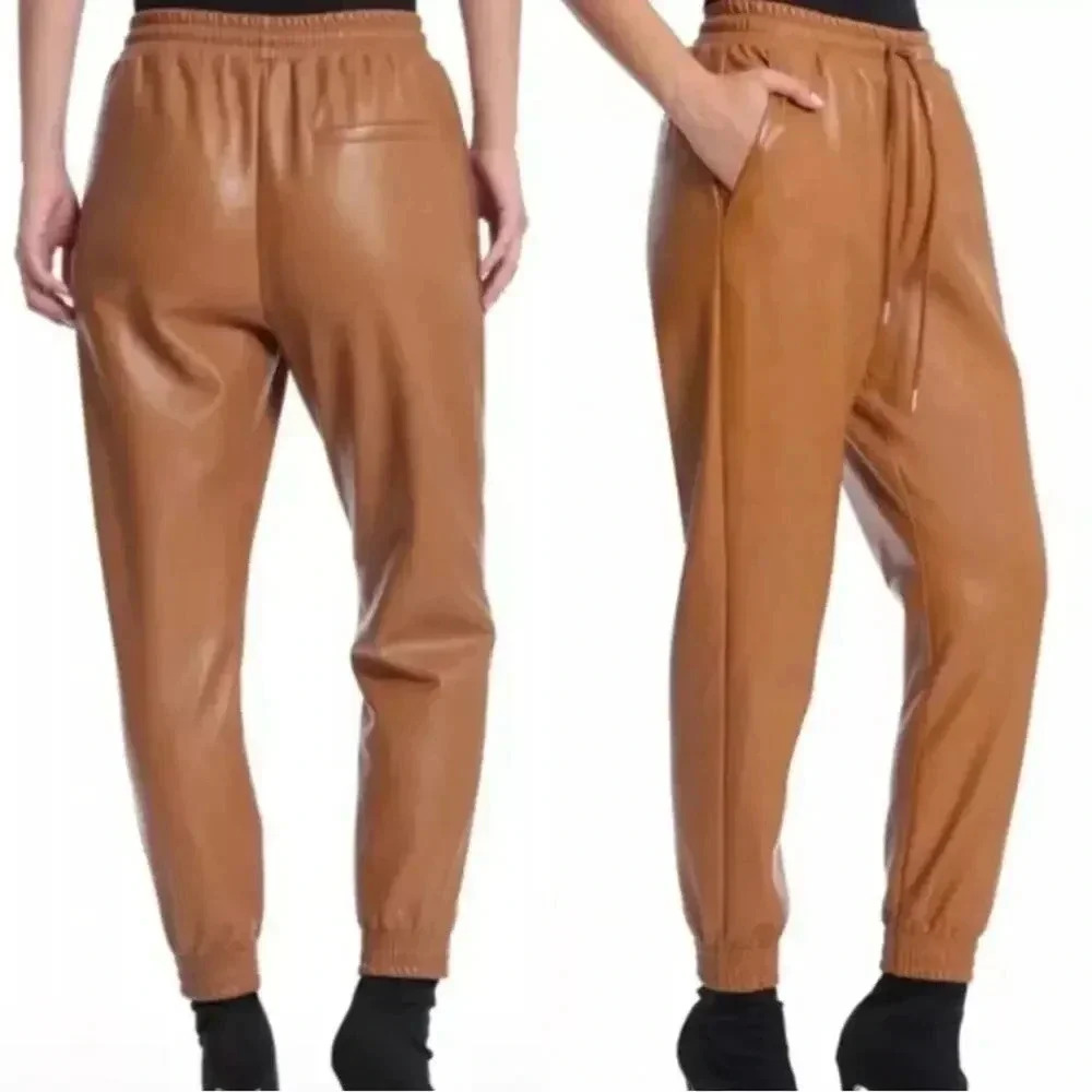 Bagatelle Collection Cognac Faux Leather Jogger Pants Small